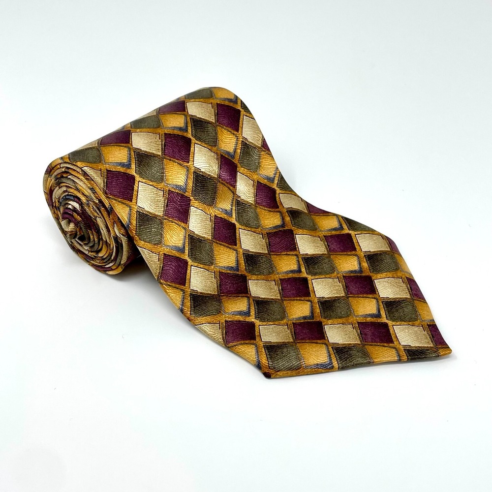 JZ Richards Tie Multicolor Geometric Silk Handmade Vintage Men's Necktie